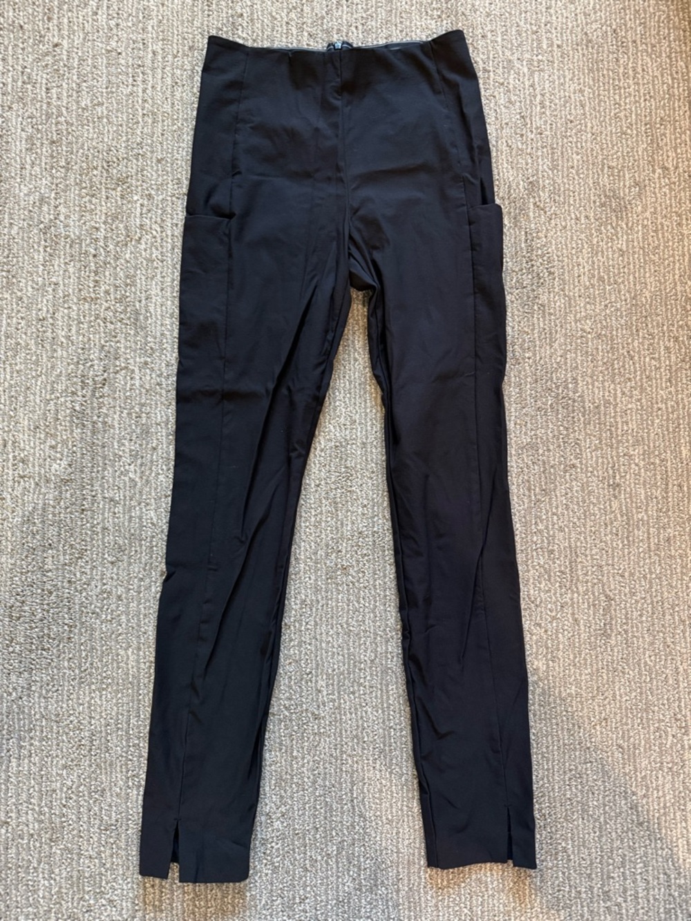 Athleta Black High Rise Leggings | Side Pockets | Slit Hem | Size 2T Tall